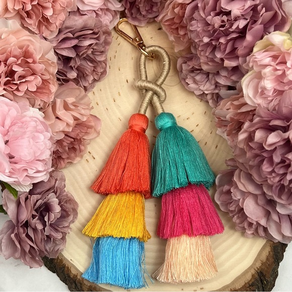 Boho Extra Long Multi Tier Colorful Fringe Purse Charm - Picture 5 of 16